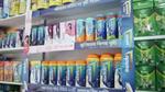 3 shelves showcasing Horlicks and Glucose D with product branding on the railings.
